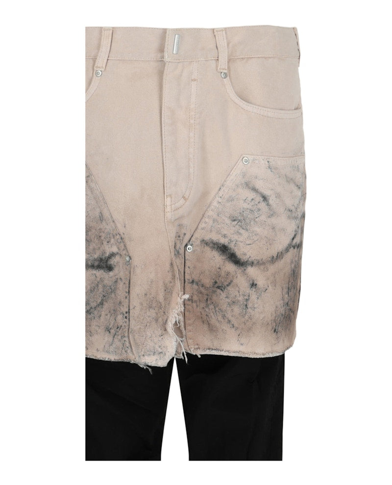 Givenchy Layered Tracksuit Pants With Destroyed Carpenter Jeans Black Beige