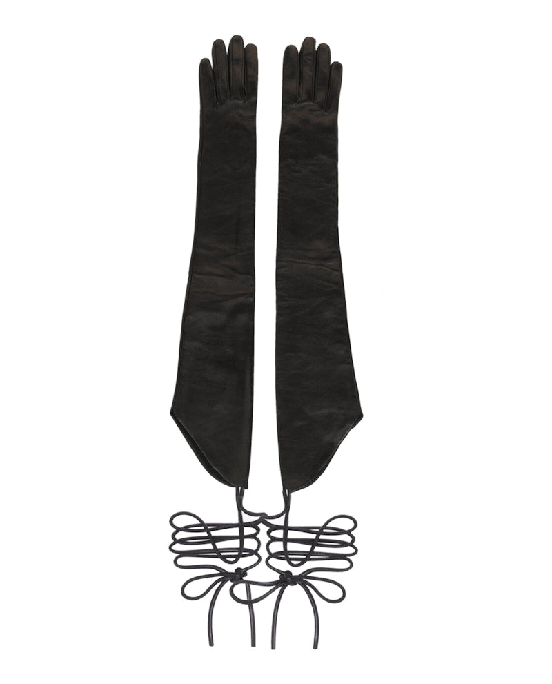 Givenchy Long Asymmetrical Leather Gloves Black