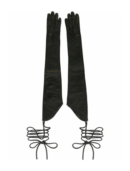 Givenchy Long Asymmetrical Leather Gloves Black