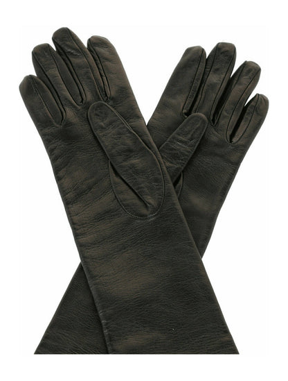 Givenchy Long Asymmetrical Leather Gloves Black