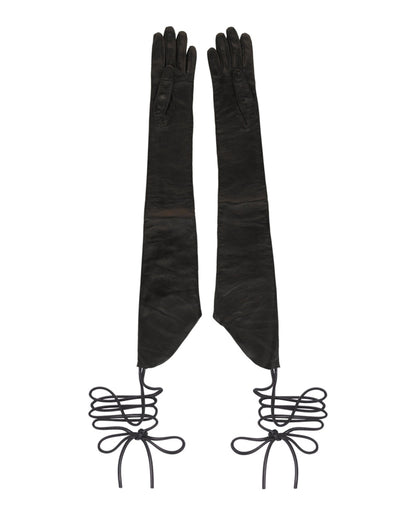 Givenchy Long Asymmetrical Leather Gloves Black