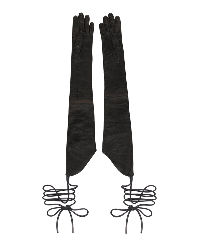 Givenchy Long Asymmetrical Leather Gloves Black