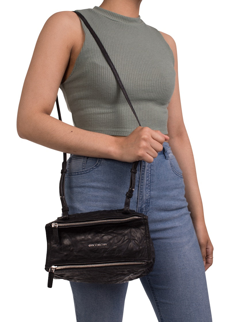 Givenchy Pepe Pandora Messenger Tumbled Sheepskin Mini Black