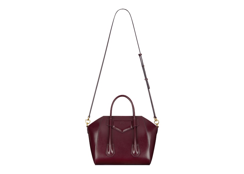 Givenchy Mini Antigona Lock Bag In Box Leather Oxblood Red