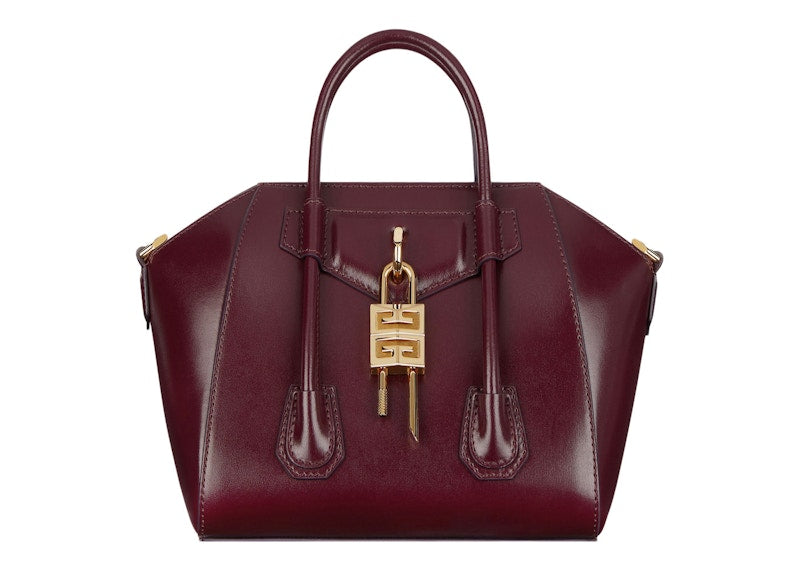 Givenchy Mini Antigona Lock Bag In Box Leather Oxblood Red