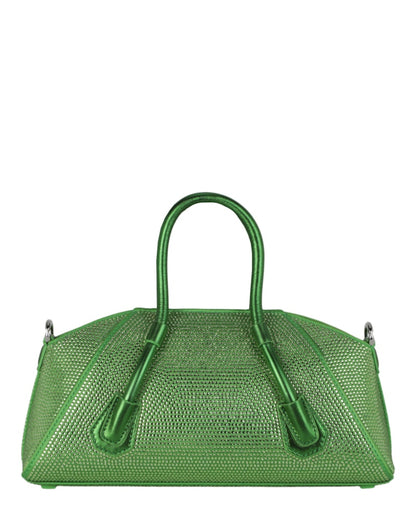 Givenchy Mini Antigona Stretch Top Handle Bag In Satin With Strass Absynthe Green