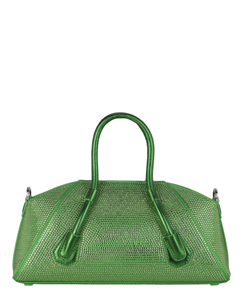 Givenchy Mini Antigona Stretch Top Handle Bag In Satin With Strass Absynthe Green
