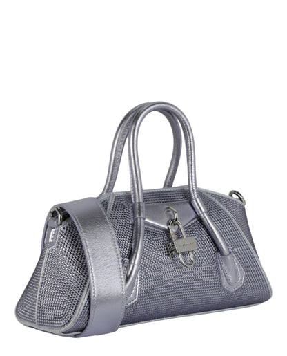 Givenchy Mini Antigona Stretch Top Handle Bag In Satin With Strass Lavender