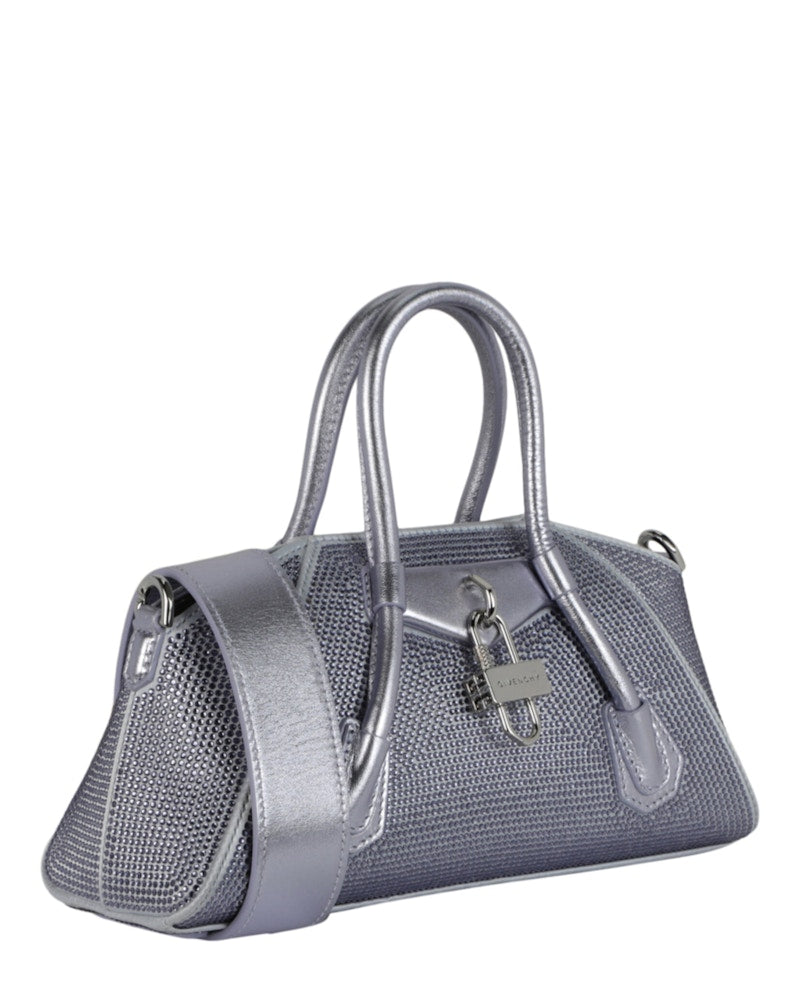 Givenchy Mini Antigona Stretch Top Handle Bag In Satin With Strass Lavender