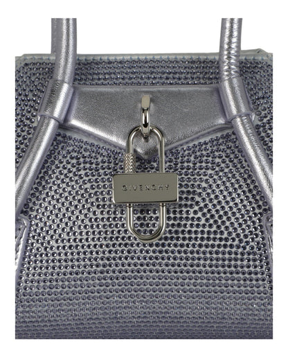 Givenchy Mini Antigona Stretch Top Handle Bag In Satin With Strass Lavender
