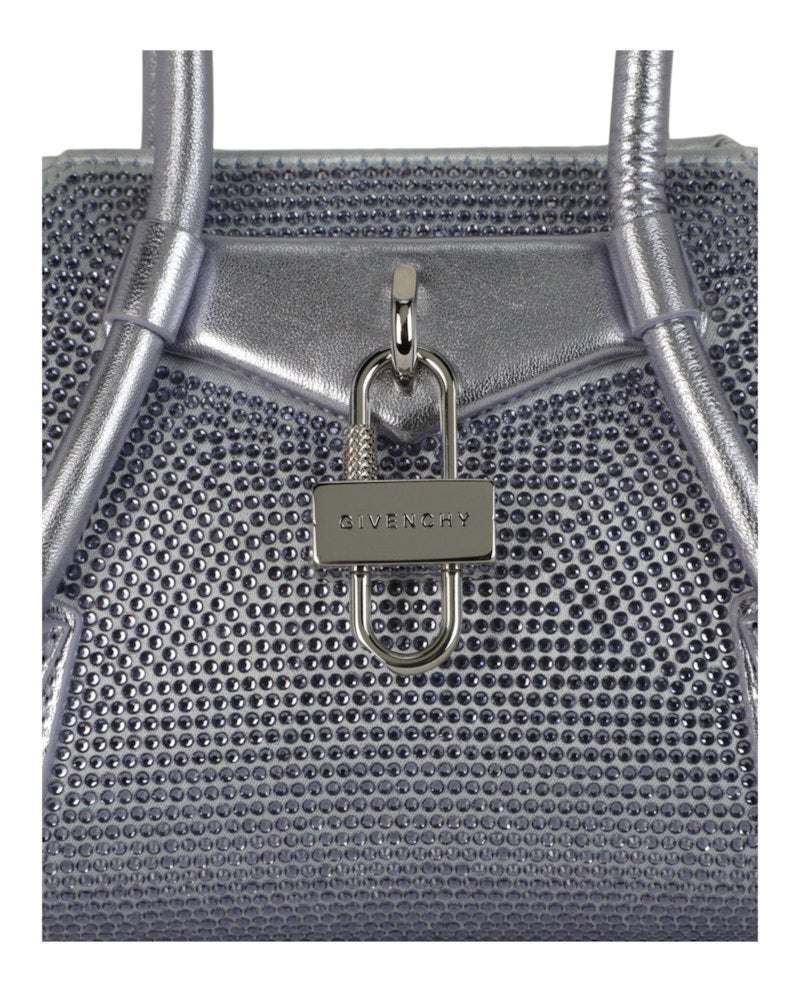 Givenchy Mini Antigona Stretch Top Handle Bag In Satin With Strass Lavender
