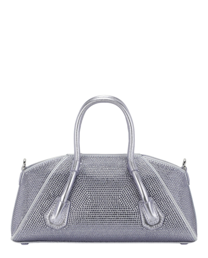 Givenchy Mini Antigona Stretch Top Handle Bag In Satin With Strass Lavender