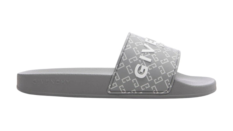 Givenchy Monogram Logo Slides Grey White