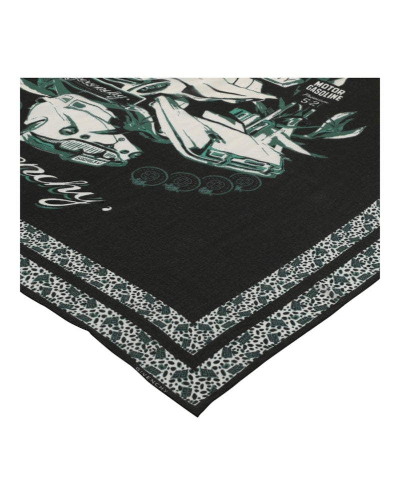 Givenchy Motel Logo Print Silk Scarf Black/Green