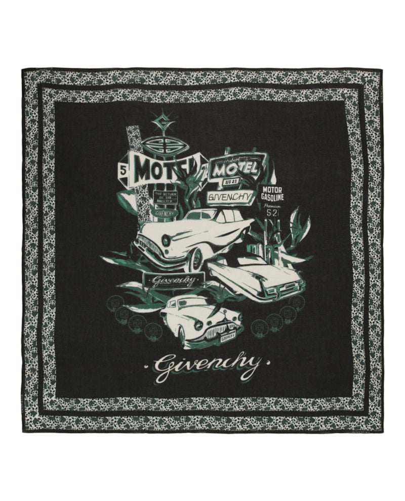 Givenchy Motel Logo Print Silk Scarf Black/Green