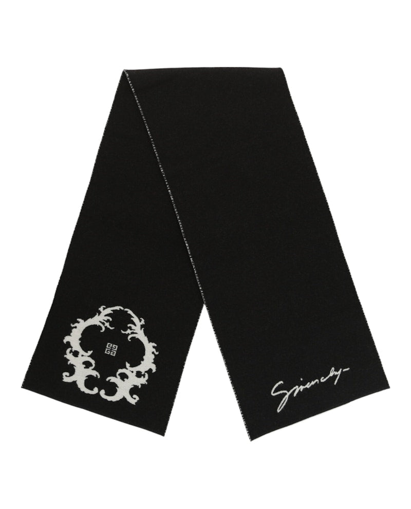 Givenchy Reversible Logo Wool Scarf Black White