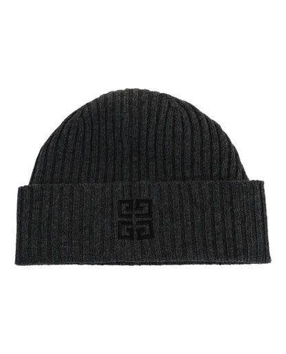 Givenchy Ribbed 4G Wool Blend Beanie Grey Black