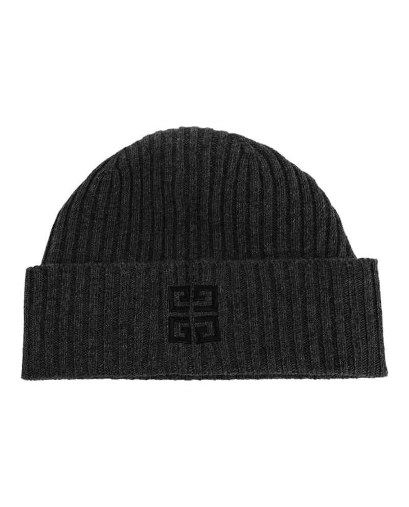 Givenchy Ribbed 4G Wool Blend Beanie Grey Black
