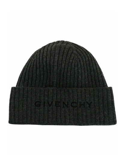 Givenchy Ribbed 4G Wool Blend Beanie Grey Black