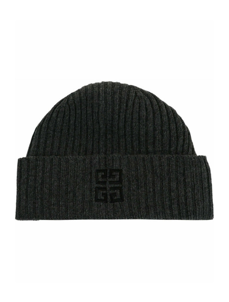 Givenchy Ribbed 4G Wool Blend Beanie Grey Black