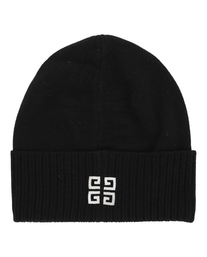 Givenchy Ribbed Embroidered Logo Beanie Black White