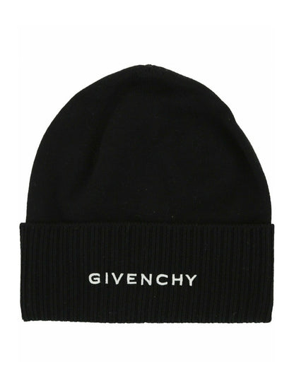 Givenchy Ribbed Embroidered Logo Beanie Black White