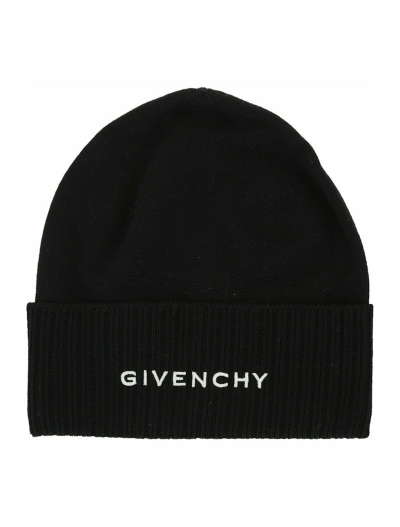 Givenchy Ribbed Embroidered Logo Beanie Black White