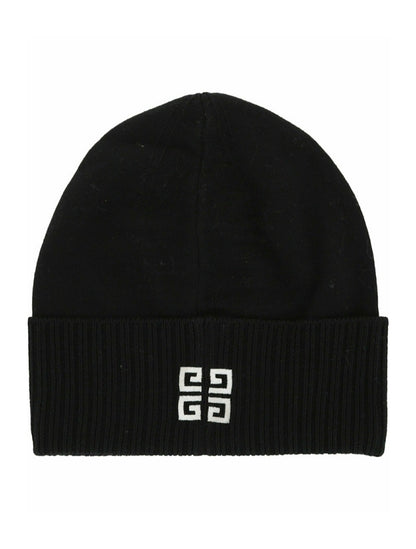 Givenchy Ribbed Embroidered Logo Beanie Black White