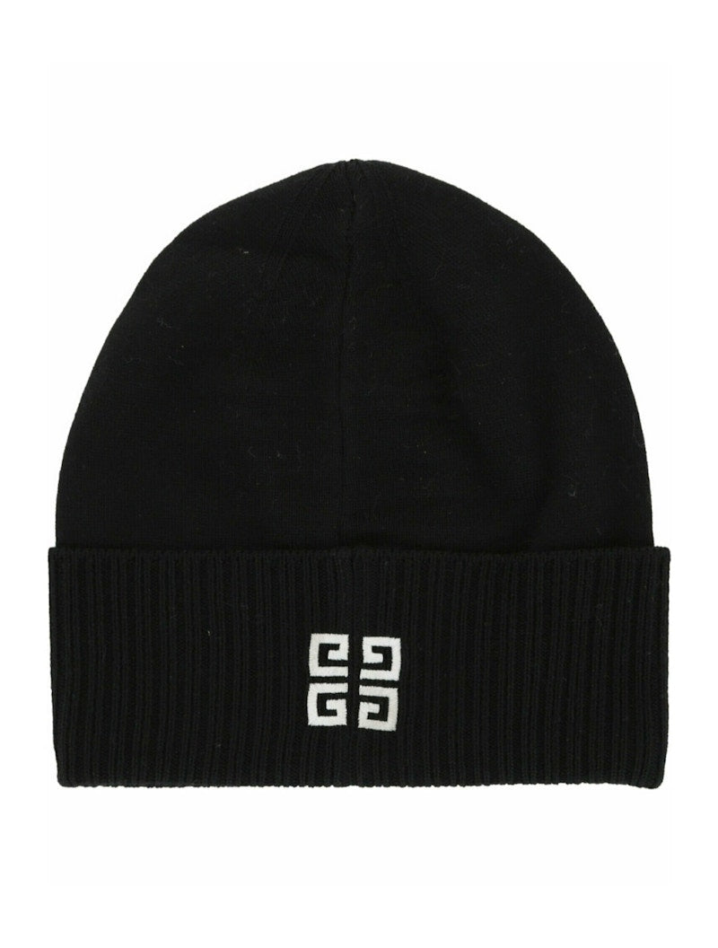 Givenchy Ribbed Embroidered Logo Beanie Black White