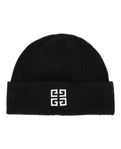 Givenchy Ribbed Embroidered Logo Beanie Black White