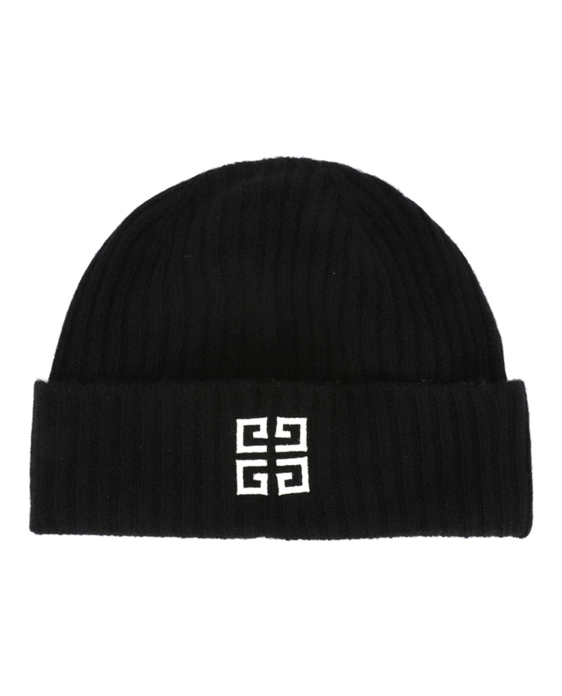 Givenchy Ribbed Embroidered Logo Beanie Black White