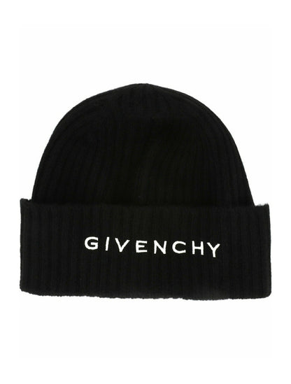 Givenchy Ribbed Embroidered Logo Beanie Black White