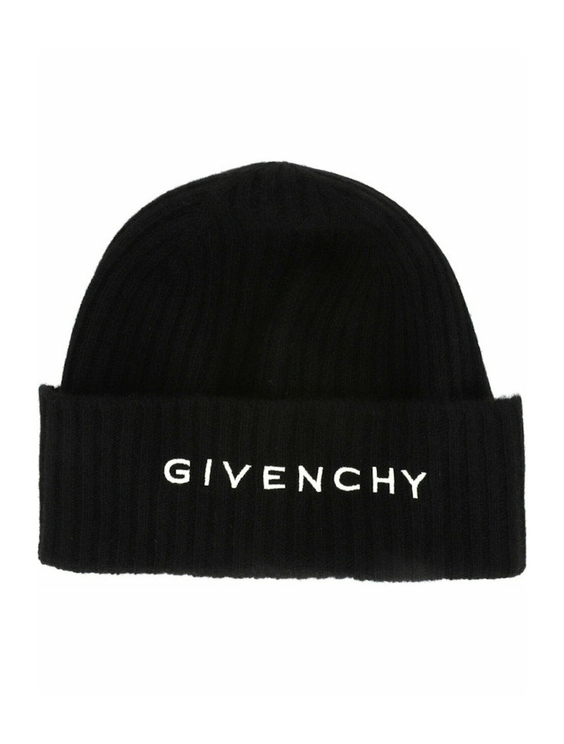 Givenchy Ribbed Embroidered Logo Beanie Black White