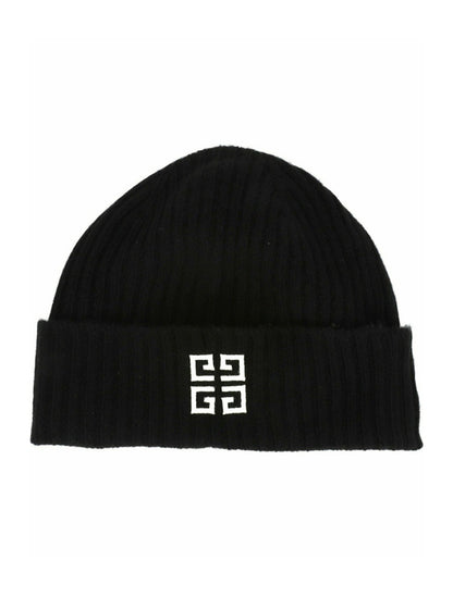 Givenchy Ribbed Embroidered Logo Beanie Black White