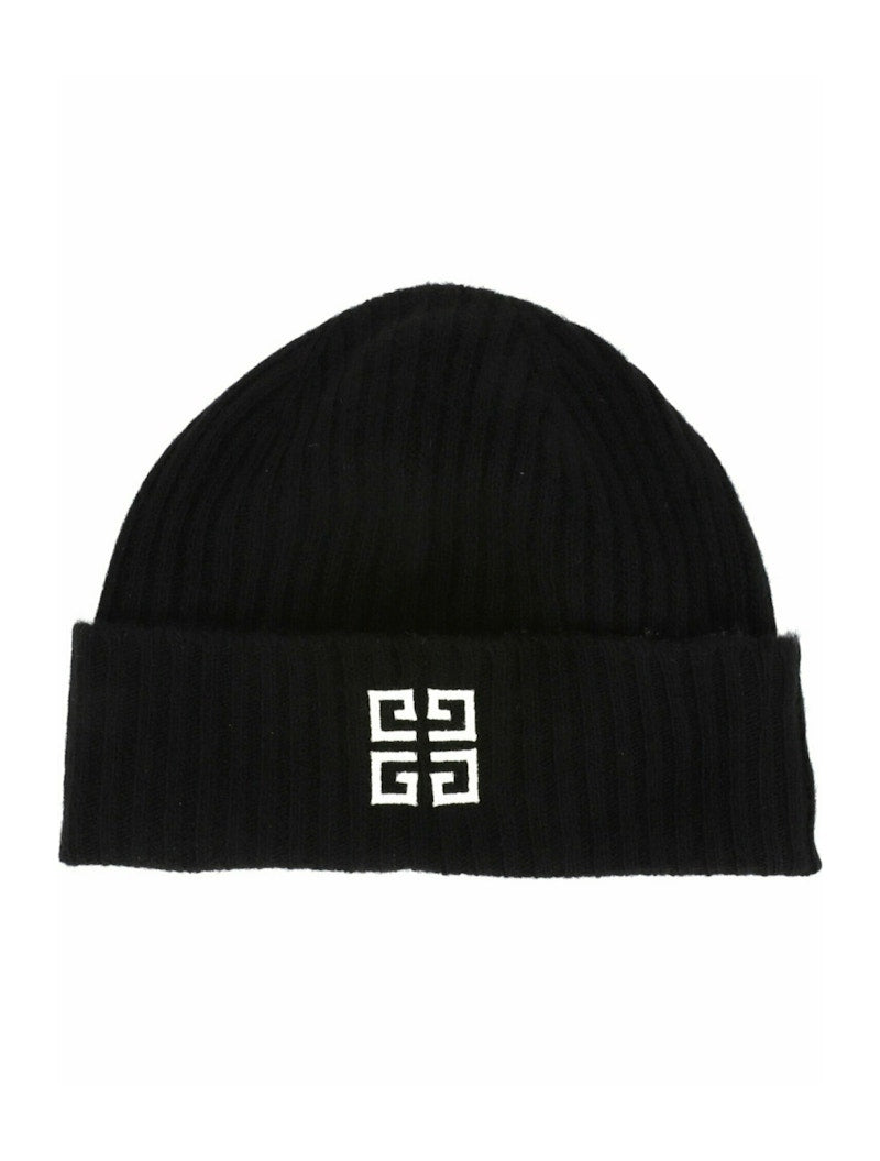 Givenchy Ribbed Embroidered Logo Beanie Black White
