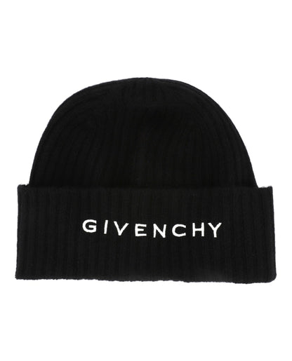 Givenchy Ribbed Embroidered Logo Beanie Black White