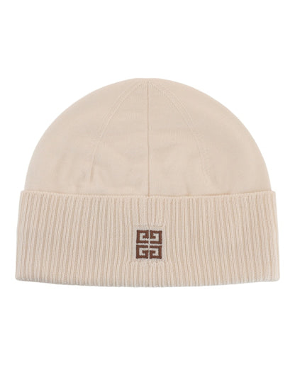 Givenchy Ribbed Embroidered Logo Beanie Eggshell