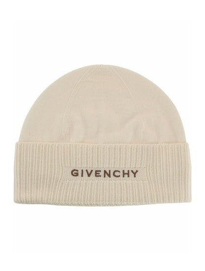 Givenchy Ribbed Embroidered Logo Beanie Eggshell