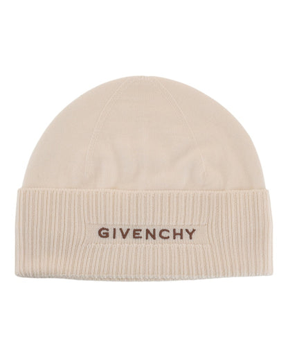Givenchy Ribbed Embroidered Logo Beanie Eggshell