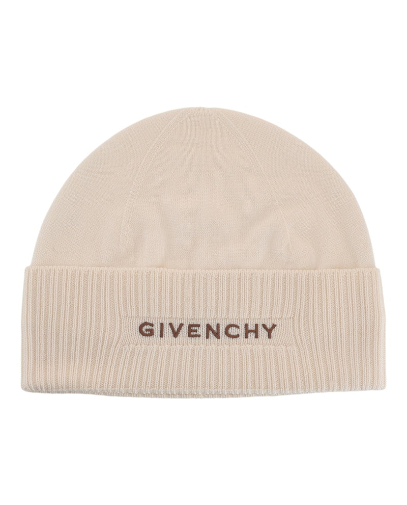Givenchy Ribbed Embroidered Logo Beanie Eggshell