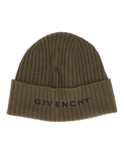 Givenchy Ribbed Embroidered Logo Beanie Khaki/Black