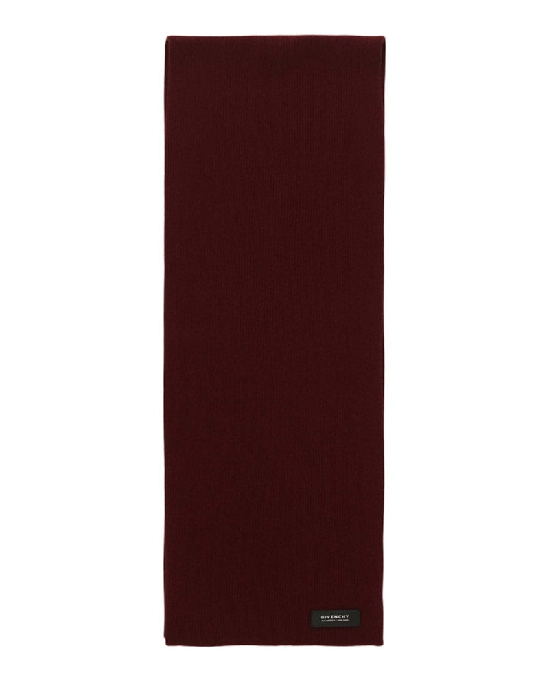 Givenchy Ribbed Wool Patch Scarf Burgundy/Black