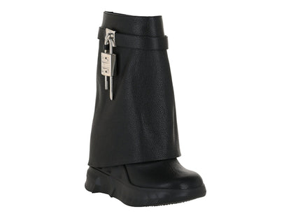 Givenchy Shark Lock Biker Ankle Boots Black Grain Leather (Women's)