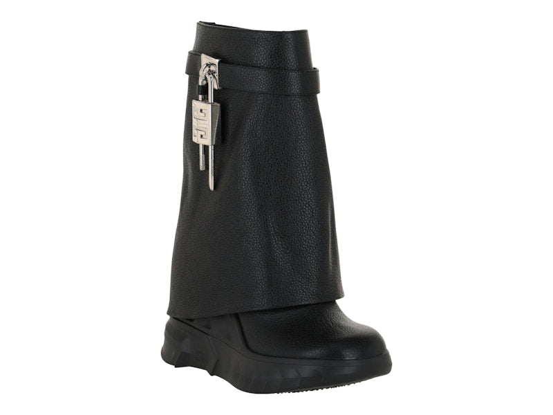 Givenchy Shark Lock Biker Ankle Boots Black Grain Leather (Women's)