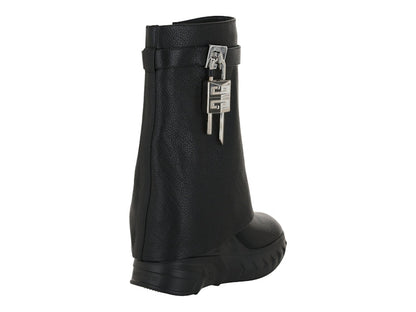 Givenchy Shark Lock Biker Ankle Boots Black Grain Leather (Women's)