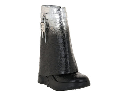 Givenchy Shark Lock Biker Ankle Boots Black Silver (Women's)