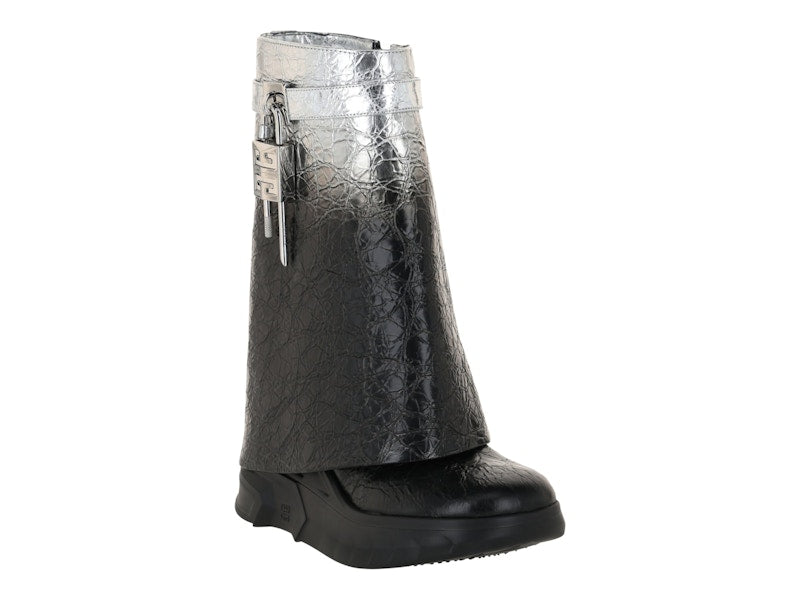 Givenchy Shark Lock Biker Ankle Boots Black Silver (Women's)