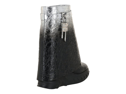 Givenchy Shark Lock Biker Ankle Boots Black Silver (Women's)
