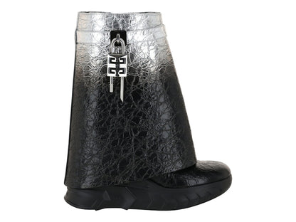 Givenchy Shark Lock Biker Ankle Boots Black Silver (Women's)