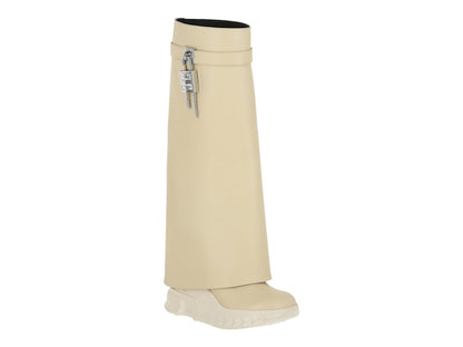 Givenchy Shark Lock Biker Boots Beige 3.3" Heel (Women's)